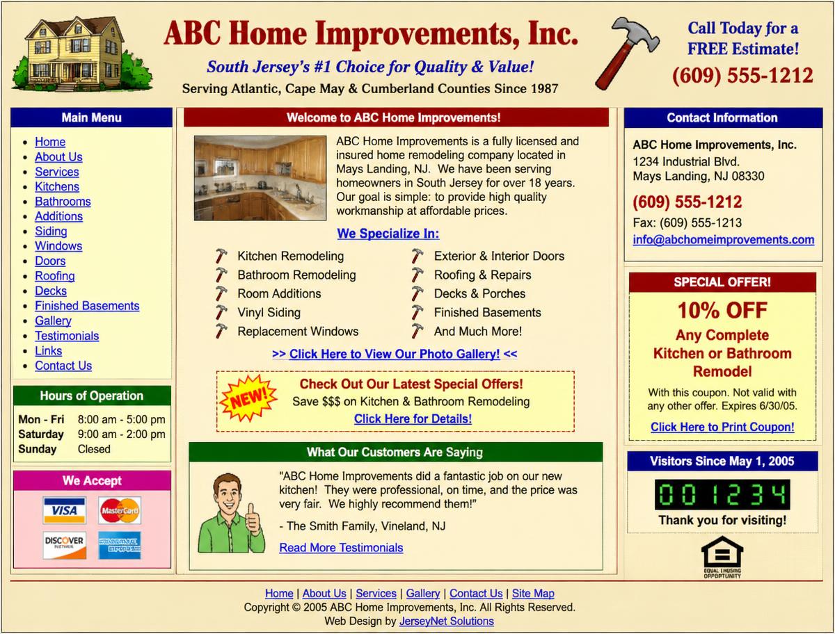 A dated, hard to read website