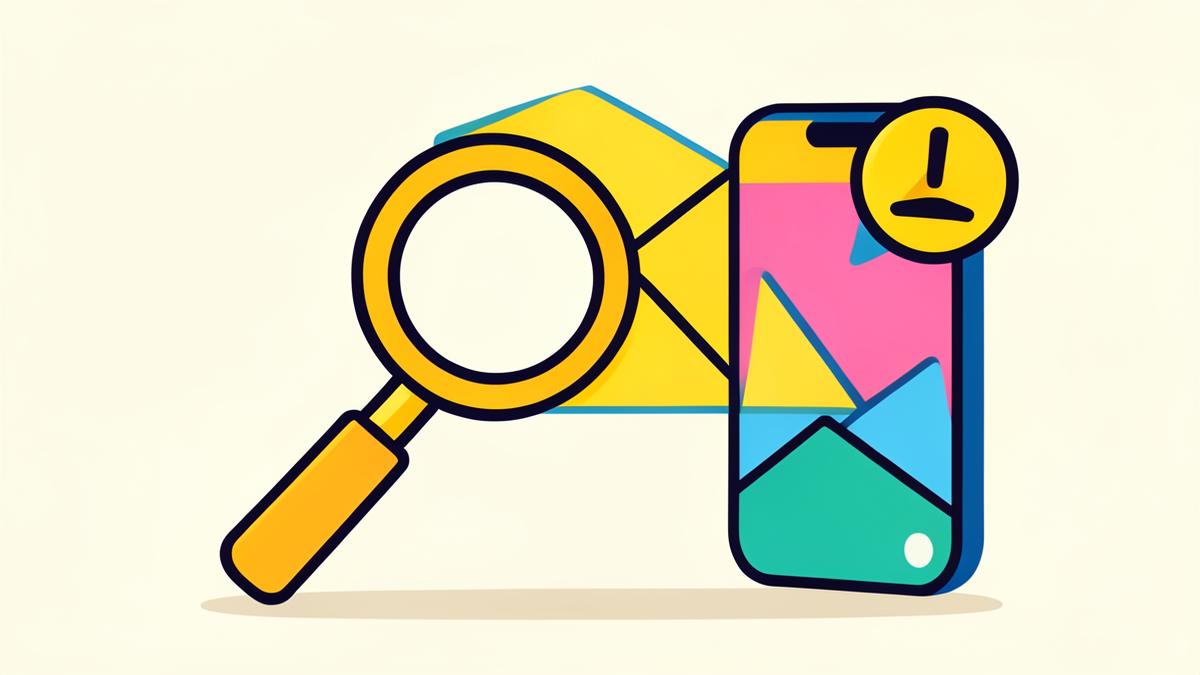 Illustration of a magnifying glass inspecting a suspicious email and phone message